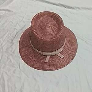 Woven Pink Straw Hat with Ribbon Band